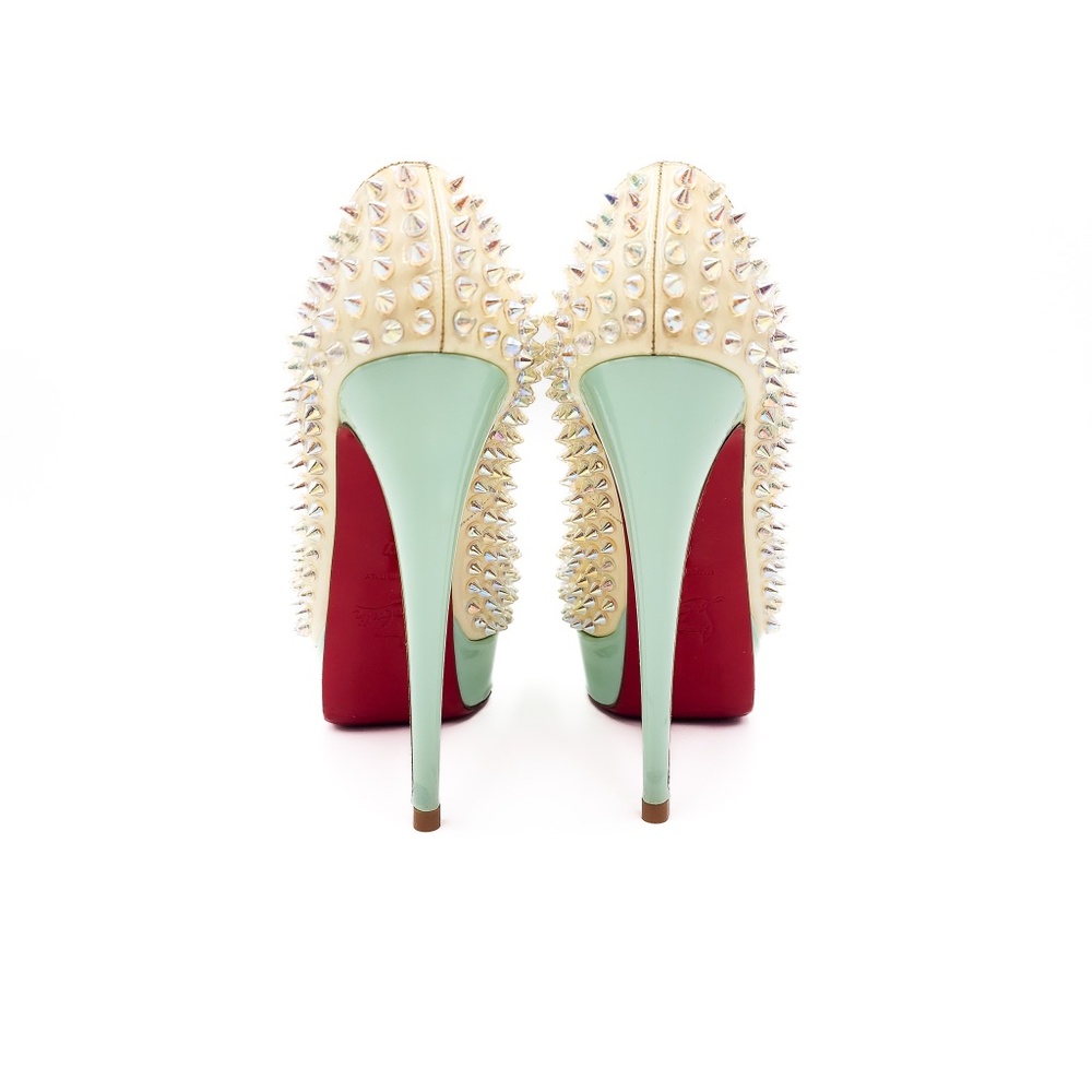 Christian Louboutin Off White Spiked Platform Peep-Toe Pumps Heels EU 37 - Picture 5 of 9